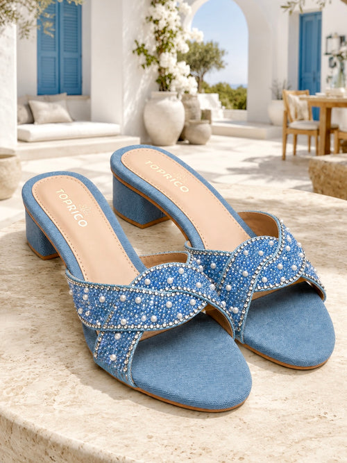 Criss Cross Denim Heels