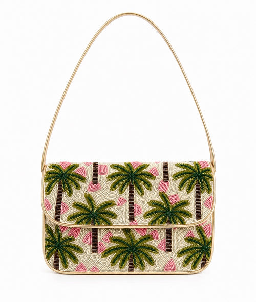 Coastal Palms- Beaded Shoulder Bag