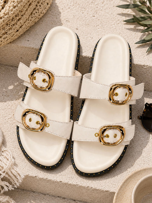Vanilla Suede Cushion Slides
