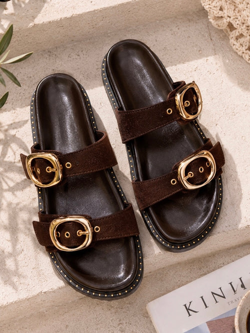 Choco Suede Cushion Slides