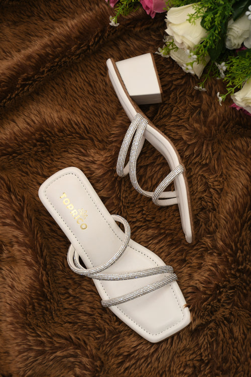 Three Strap Sparkly Heels- White
