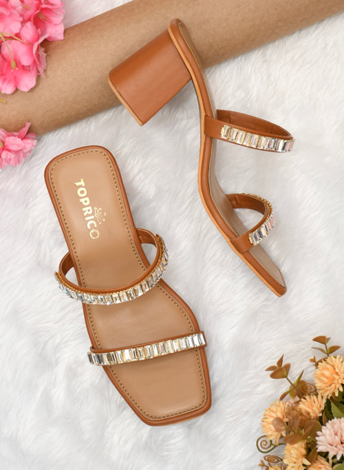 Two Strap Tan Heels