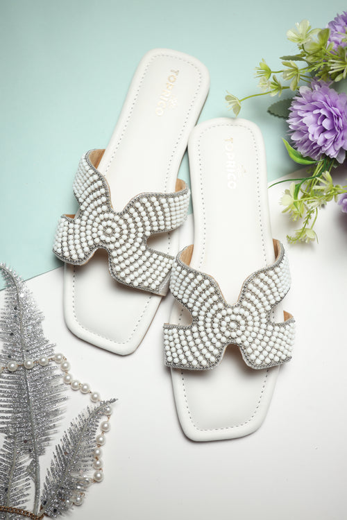 Criss Cross White Flats
